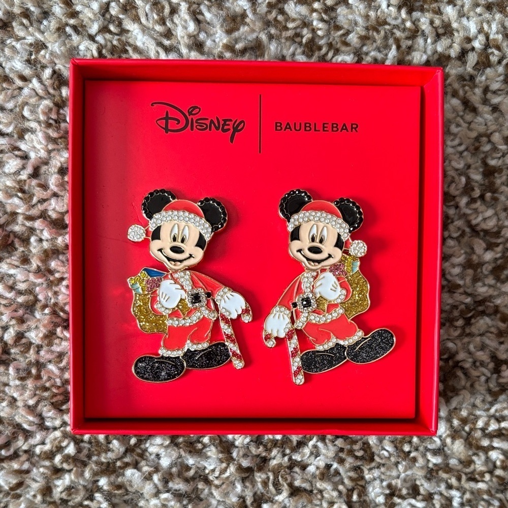 Disney x BaubleBar | Mickey Mouse Santa Christmas Dangle Earrings New In Box
